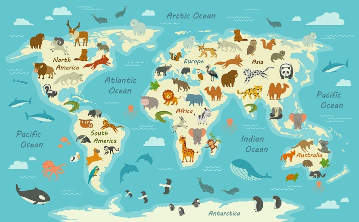 World map of animal distribution